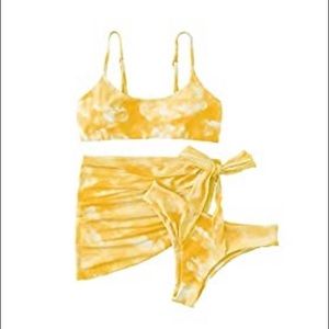 3 piece Bikini & Cover Sarong yellow tie dye